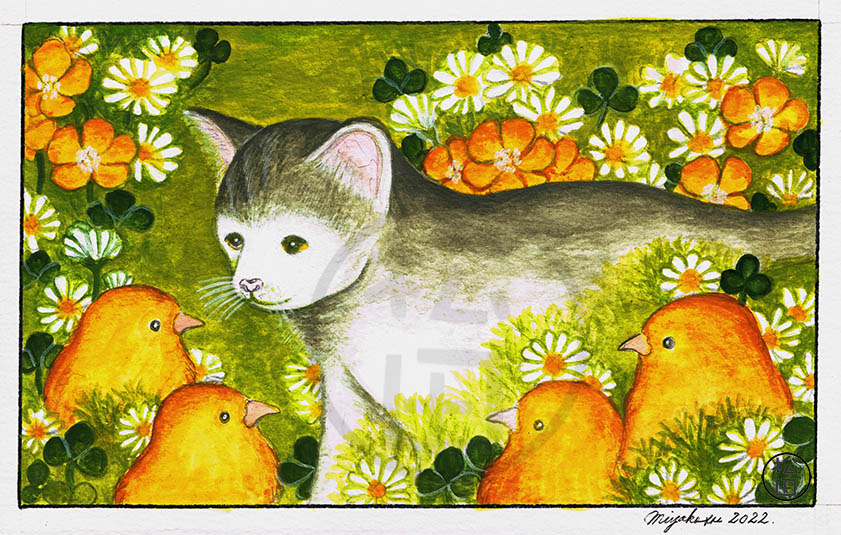 CatAndChicksWithFlowersLowResWM